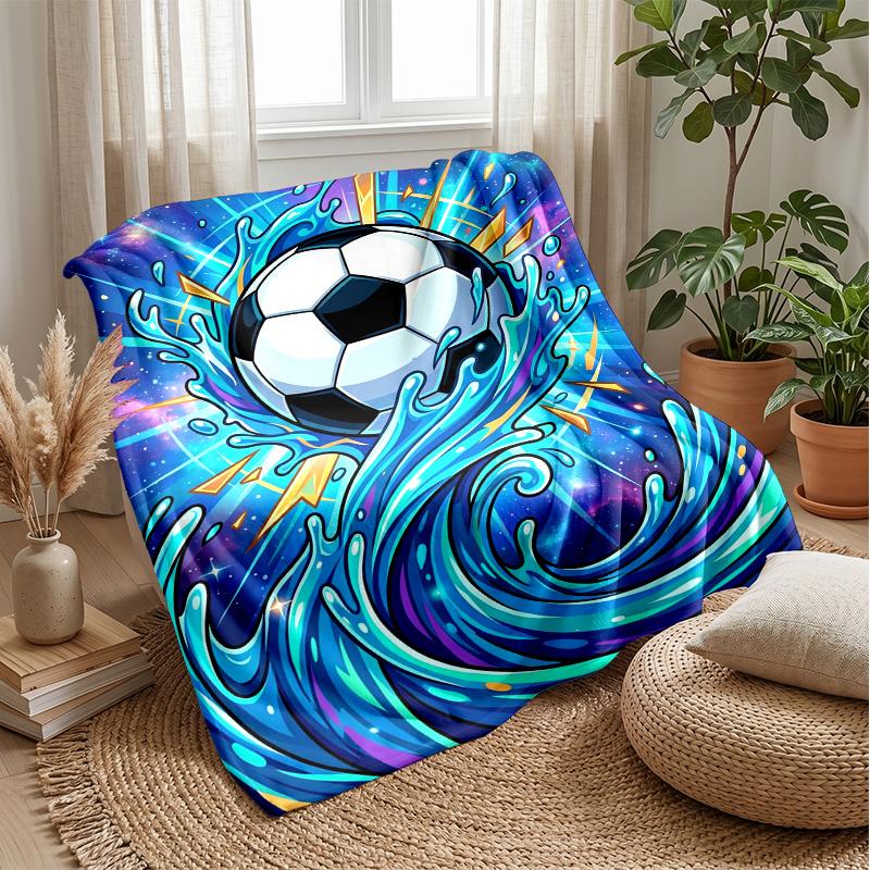 Soccer Ball Splash Energy Theme Blanket Lightweight Warm Flannel Blanket Decorative Throw Blanket for Home Decoration