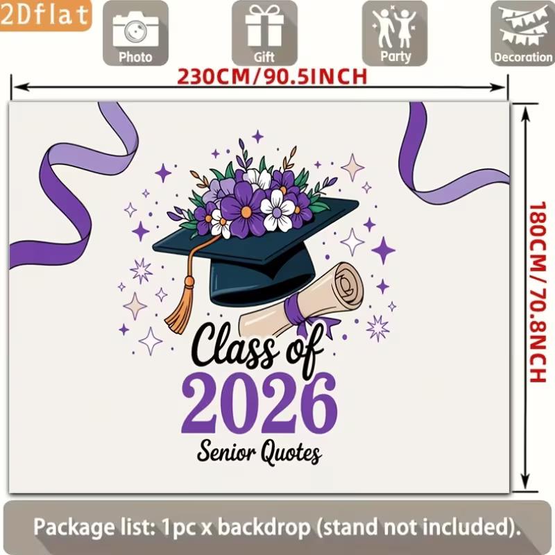2D Graduation Photography Backdrop Class of 2026 with Purple Floral Cap Background