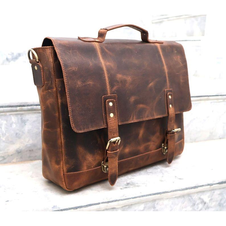 Handgemachte Messenger-Tasche aus Büffelleder, Umhängetasche, Laptoptasche, Bürohandtasche, Aktentasche, rustikale Vintage-Umhängetasche für Männer und Frauen, Muttertagsgeschenk