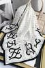 Cream Scarf with Black Monogram 90X90 - Retro Elegance