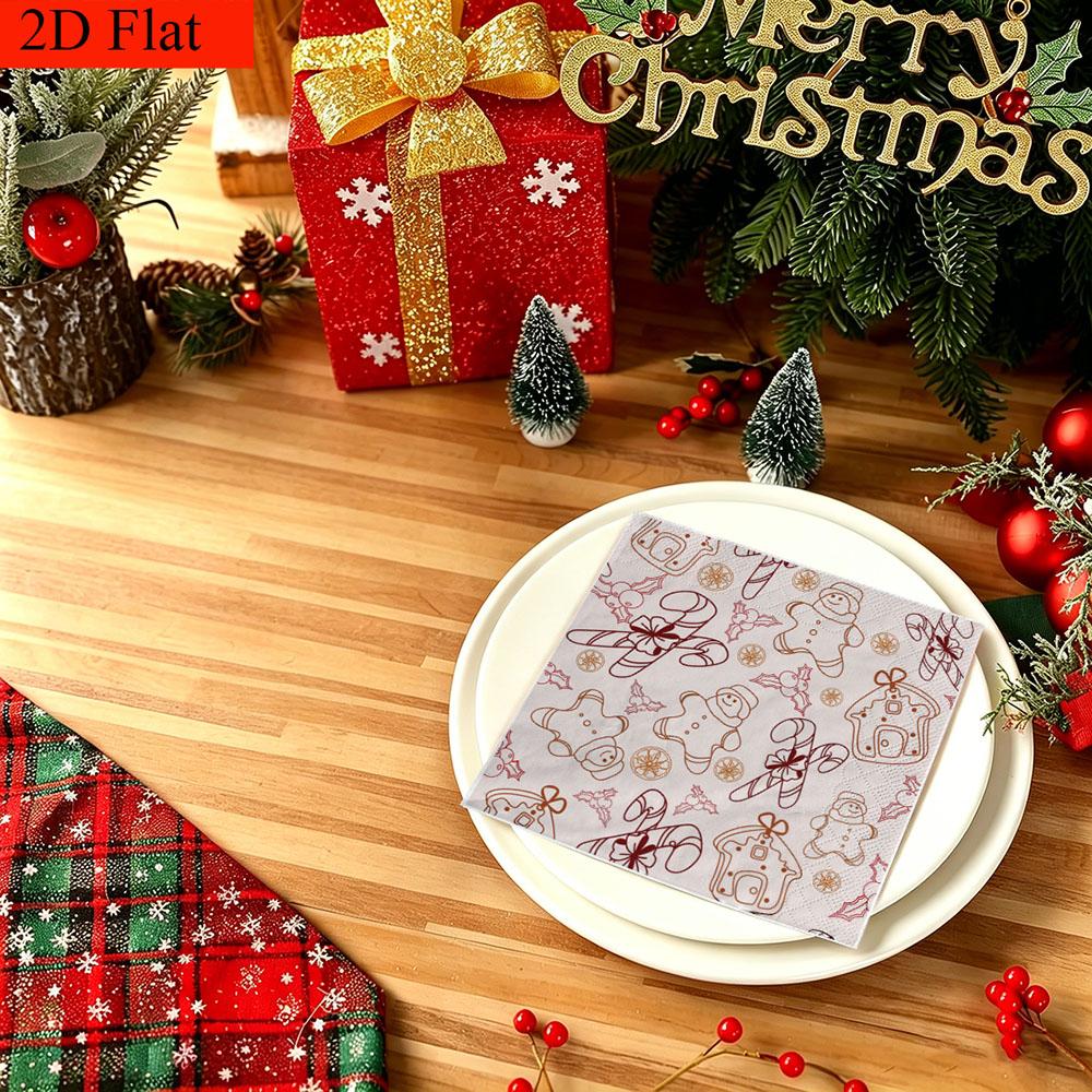 20pcs Disposable Napkins with Christmas Elements Pattern Print for Wedding,Parties,and Daily Use for Thanksgiving Fall Christmas Table Decoration