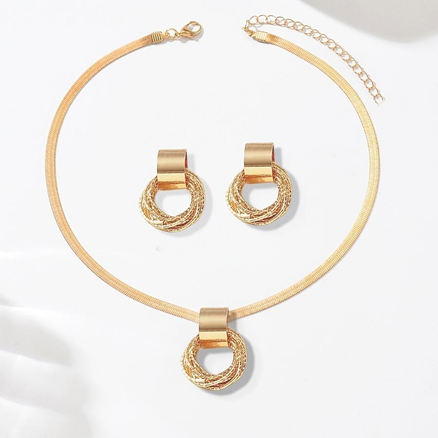 3pcs Set Middle Eastern Elegant Necklace + Earrings Women'S Jewelry Set Fashion Trend Metal Geometric Multi-Circle Pendant