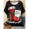 XL-7XL Plus Size Women's Casual Christmas 3D Print Loose Round Neck Short Sleeved T-shirt Top
