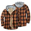 Winter Men Jacket Plaid Buttoned Coldproof Loose Plush Lining Hooded Jacket Outwear