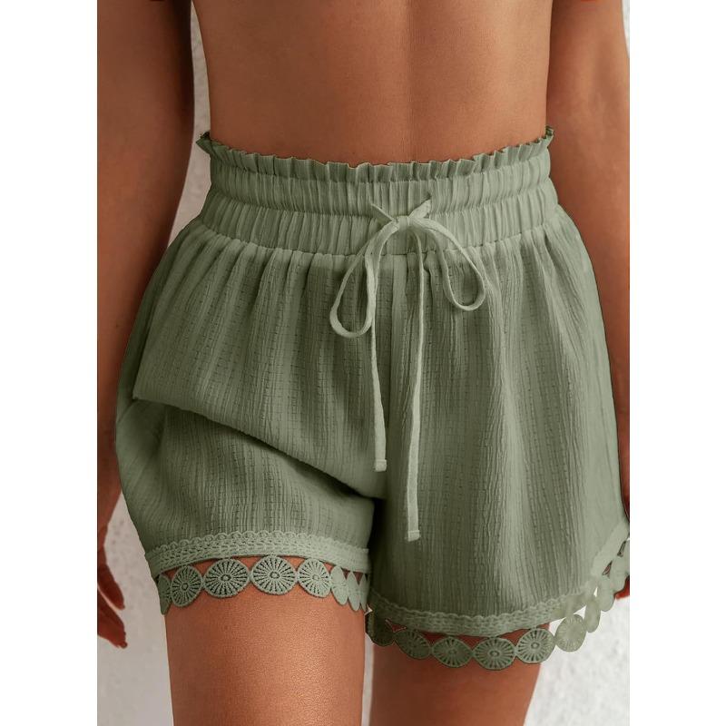 Pantaloncini Estivi Casual da Donna con Bordi in Pizzo, Moda Elastici Larghi da Spiaggia, Traspiranti Leggeri per Uso Quotidiano da Donna
