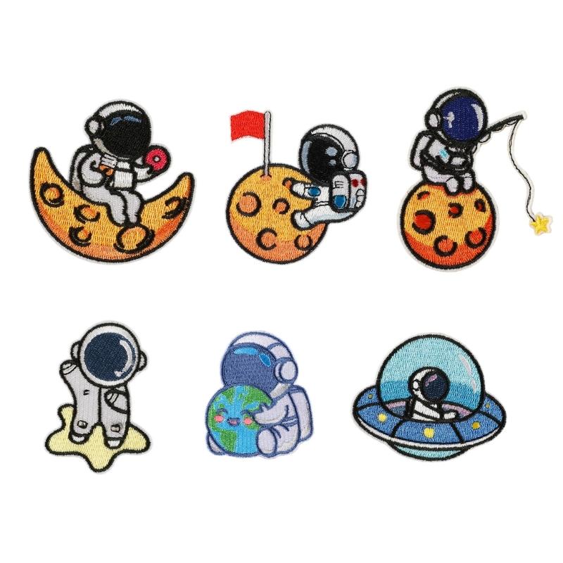 6 Pcs Lovely Repair Patches Iron on Patches Embroidered Patches Astronaut Sew On Decorative Appliques for Clothes Hat 1