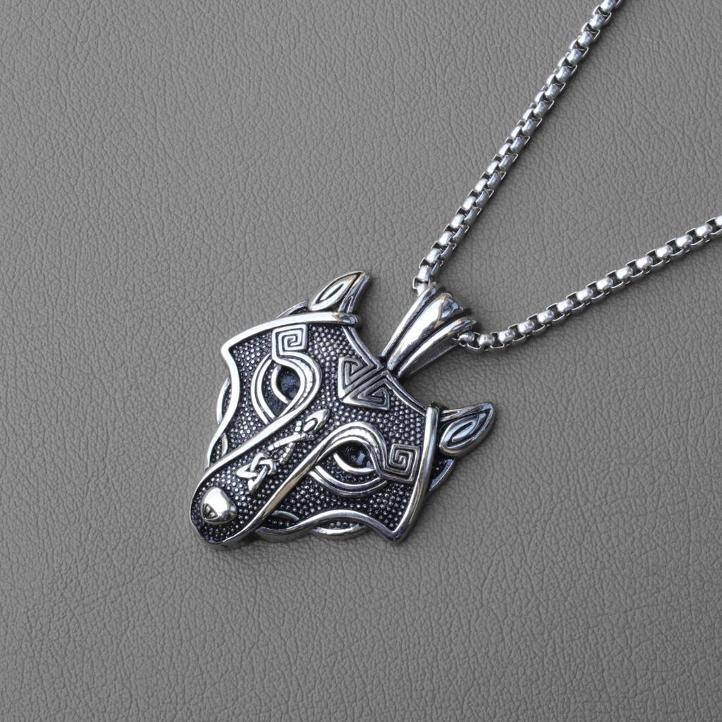 Nordic Style Personality Retro Celtic Wolf Head Pendant Street Trend Hip Hop Viking Titanium Steel Necklace Jewelry