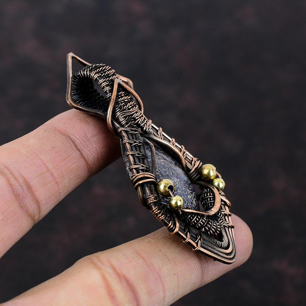 Dinosaur Bone Gemstone Pendant Copper Wire Wrapped Pendant Dainty Copper Jewelry Handmade Pendant Natural Dinosaur Bone Jewelry Gift For Her