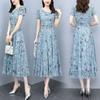 Ice Silk Floral Dress Summer Short-sleeved New Plus Size Women's Waist Slimming Belly-covering Long Dress