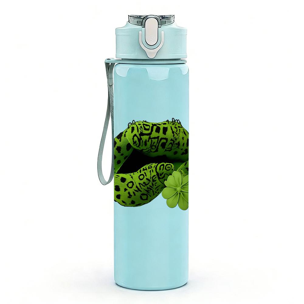 1PC Green Cactus Lips Graphic,750ml Color Plastic Sports Water Bottle,Leakproof Flip Straw Lid,Suitable for Sports Office Home Use