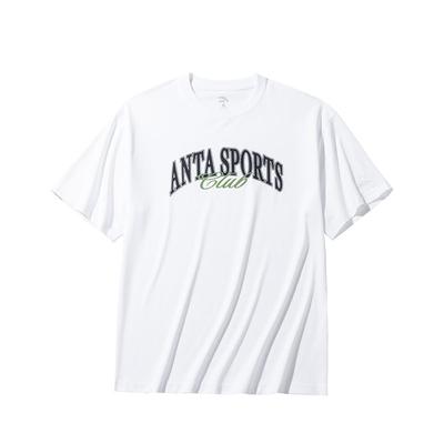 Lifestyle Series Sports Retro Casual Letter Print Loose Round Neck Short Sleeve T-Shirt Men Tops Snow-White 152438110-1