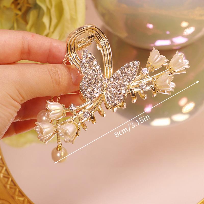 Light Luxury  Bell Orchid Tassel Hair Clip Flowers Rose Butterfly Claw Clip Shark Hair Claw Barrette Hair Accessories
