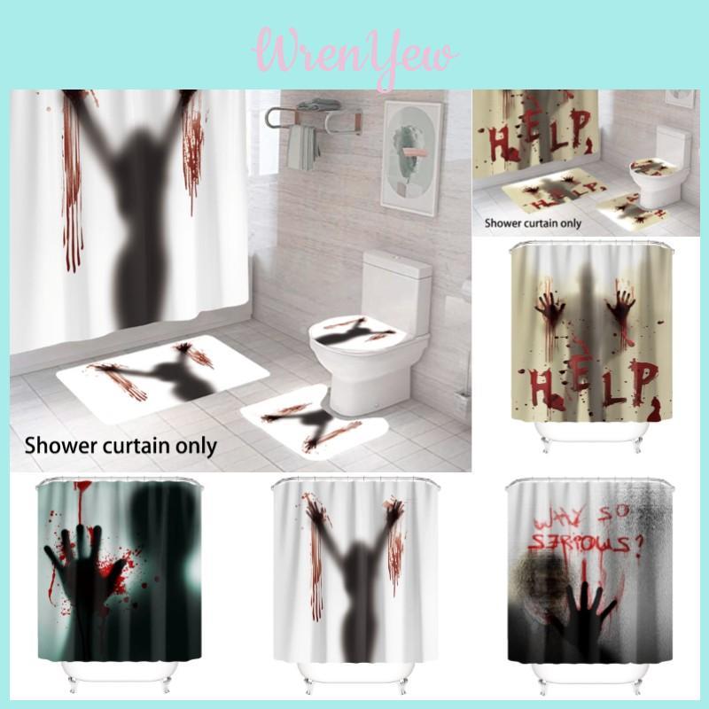 Creepy Halloween Shower Curtain With Blood Splatters And 12 Hooks