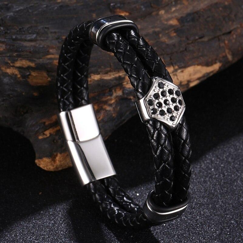 

Модный стиль мужской кожаный браслет ручной работы с черной металлической пряжкой мужской браслет подарок Inner Perimeter205mm серебряный/чёрный