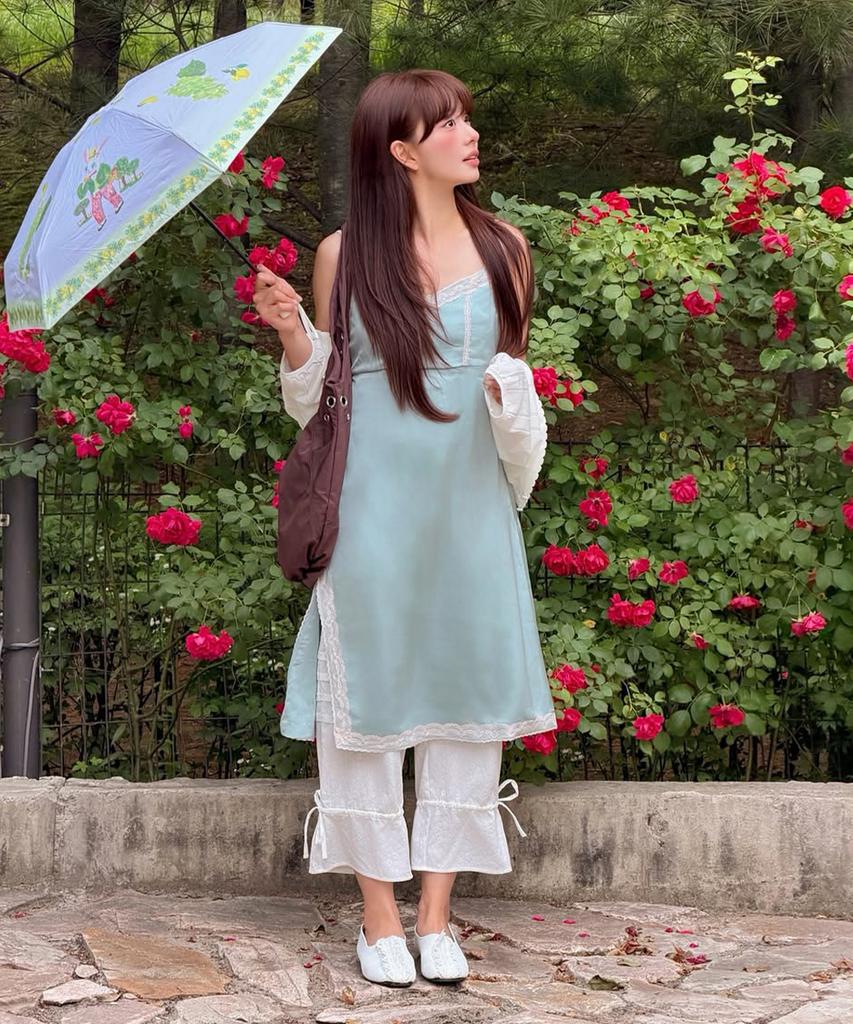 Sinun Satin Lace Ribbon Onepiece (Moss Green)