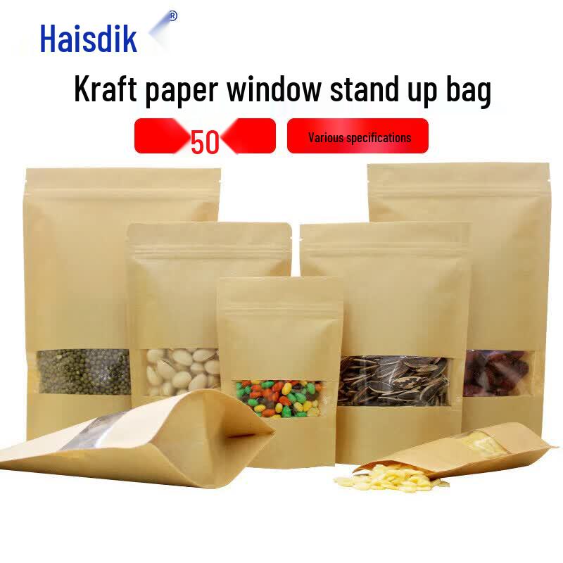 Haisidick Window Kraft Paper Stand-Up Pouches