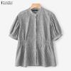 ZANZEA Women Casual Round Neck Loose Short Sleeve Stripe Blouse