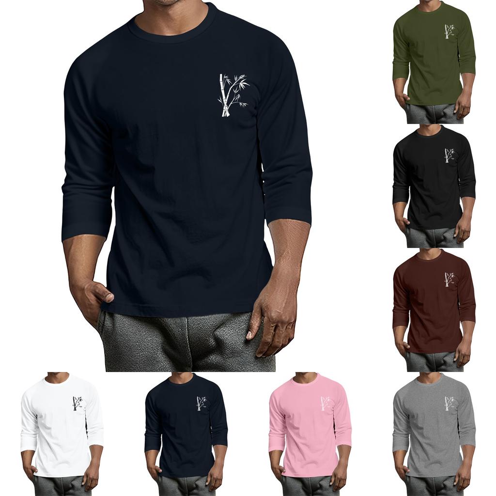 Men's casual and fashionable printed collar three-quarter sleeve top T-shirt