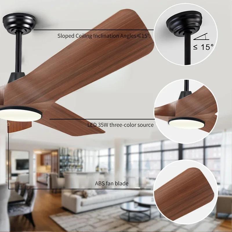 52 Inch Walnut Ceiling Fan, Remote Control with Adjustable Lights, 3 Fan Blades Reversible Indoor Lighting Pendant Light