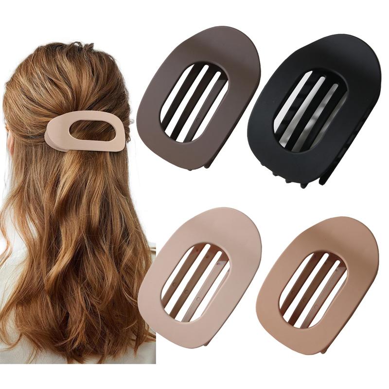 Oval Flat Hair Clips for Women Design Leopard Large Flat Round Claw Clip French Acrylic Lying Down Hair Accessories