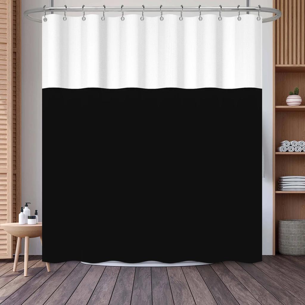 Waffle Shower Curtains Modern Hotel Style Striped Geometric Pattern Bath Decor Waterproof Polyester Bathroom Curtain with Hooks