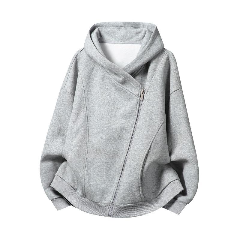 Herren S Locker Kurz Weite Silhouette Kapuzenpullover Freizeit Diagonal Reißverschluss Oberbekleidung