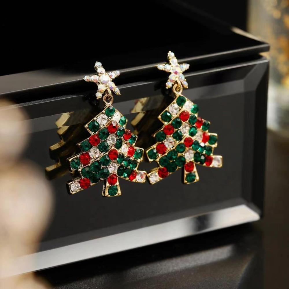 Alloy Xmas Tree Earrings Pendant Ear Studs New Christmas Drop Earrings  Women
