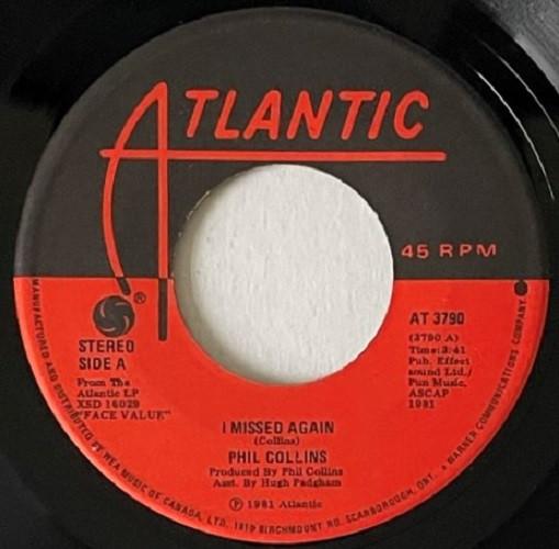 7inch Record PHIL COLLINS I Missed Again AT3790 ATLANTIC 1981 Canada Rock Used