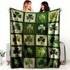 Vintage Clover Patchwork Throw Blanket Green Shamrock Quilt Style Art Decor for Sofa Bedroom Holiday Home Decoration Blanket