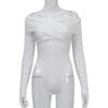 European-American One-Shoulder V-Neck Ruched Long-Sleeve High-Waist Jumpsuit for Women