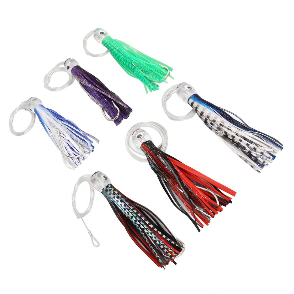 6 PCS 6.1in Squid Fishing Lure Skirts with 3D Eyes Shiny Body Saltwater Trolling Lure for Fishing