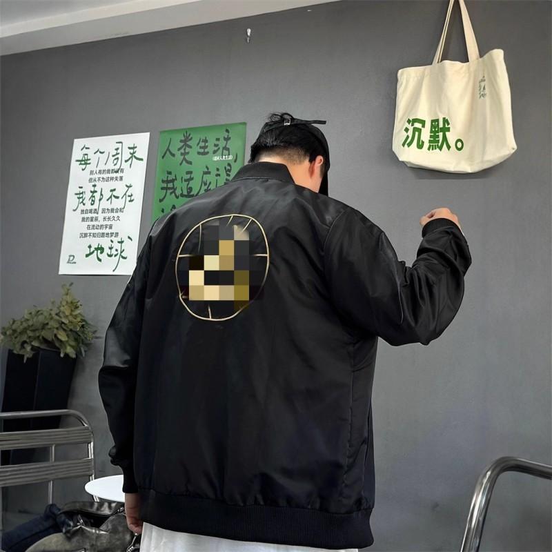Mens Embroidered Loose Baseball Jacket Casual Solid Color Outerwear
