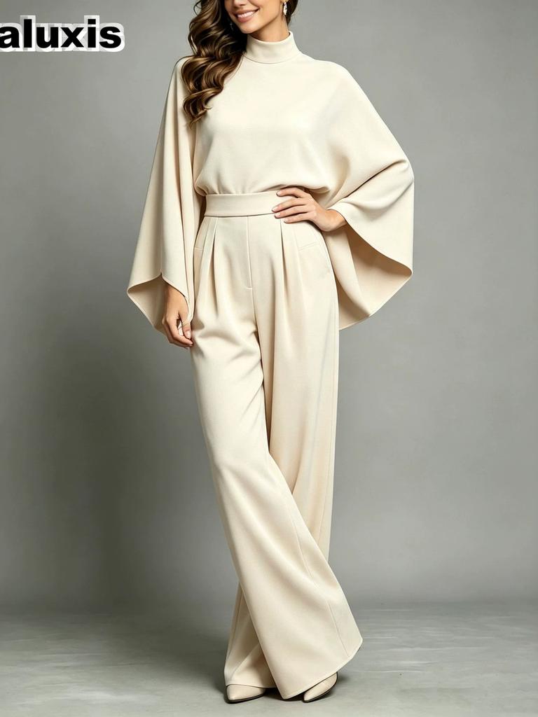 Women's Autumn Winter Long Sleeve Wide Leg Set Loose Fashion Over Size Thick Casual Two Piece Outfit