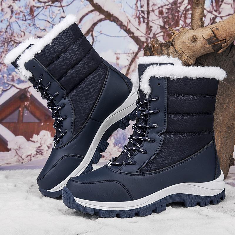 Women's Outdoor Long Winter Boots, Thick Velvet Lining, Warm Plus Size 42 Snow Footwear