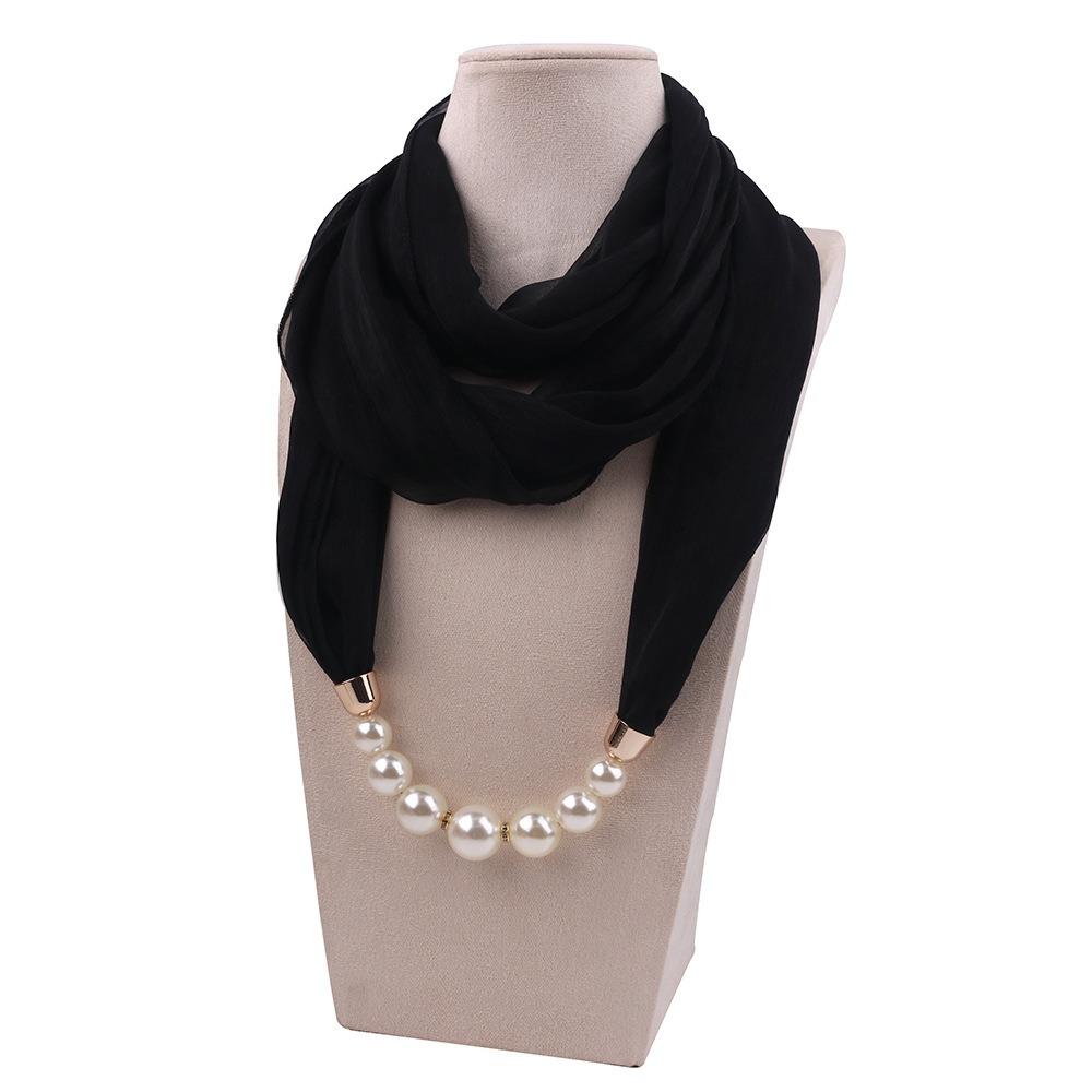 

Pearl Bead Chain Necklace Scarf Windproof Beach Scarf Fashion Chiffon Scarf Women s Wear чёрный