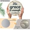 2D Flat Aluminum His Grace Is Enough Christian Wall Decor, Round Metal Sign with Rustic Wood Look, 2 Corinthians Bible Verse Scripture Plaque for