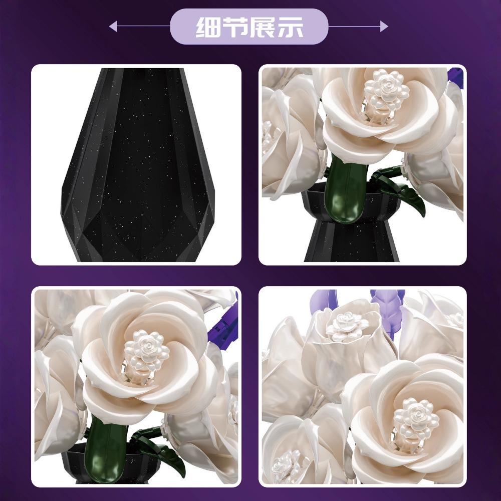 Non-Toxic 255Pcs City Romantic Preserved Flower Building Blocks Moc Desktop Decorations Black White Roses Model Bricks Kids Toys Children Gift