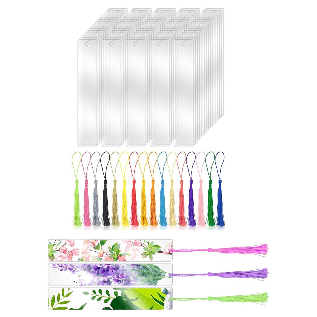 Set of 200 DIY Acrylic Blank Bookmarks Colorful Tassels Bookmark for Crafting and Labeling Jewelry Making Supplies