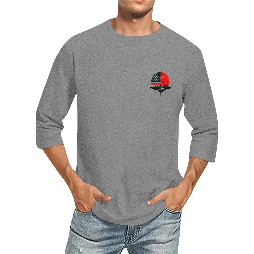 Rundhals for menn, trekvart ermet topp Uformell mote T-skjorte