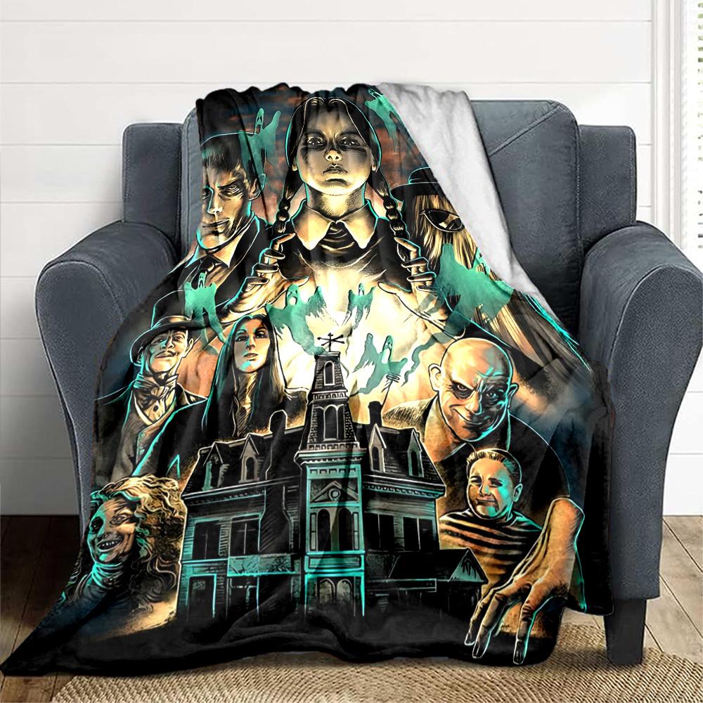 

1pc Addams Family Flannel Blanket [Cozy Throw Blanket] For Sofa, Bed, Travel, Camping, Livingroom, Office, Couch, Chair, And Bed 80x120cm