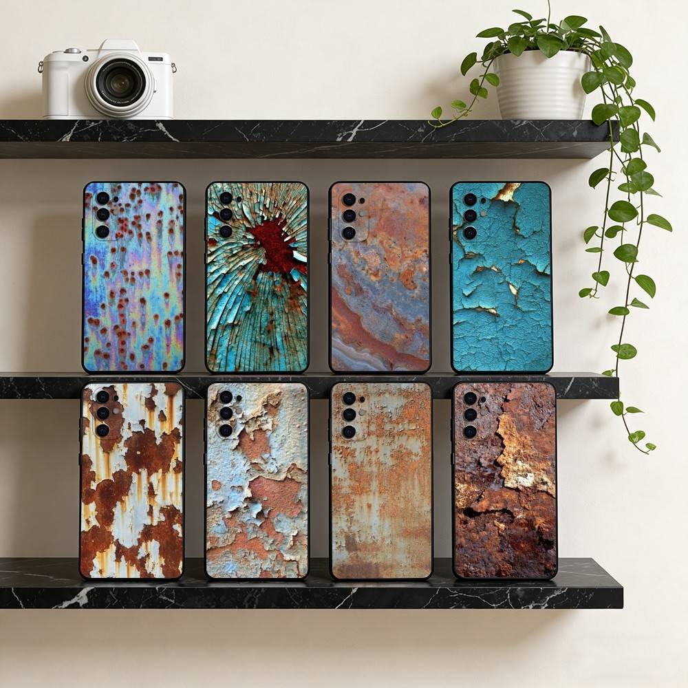 Retro Industrial Style Rusty Phone Case Black Silicone Soft For Samsung S25,S24,S21,S22,S23,S30,Ultra,S20,Plus,Fe,Lite
