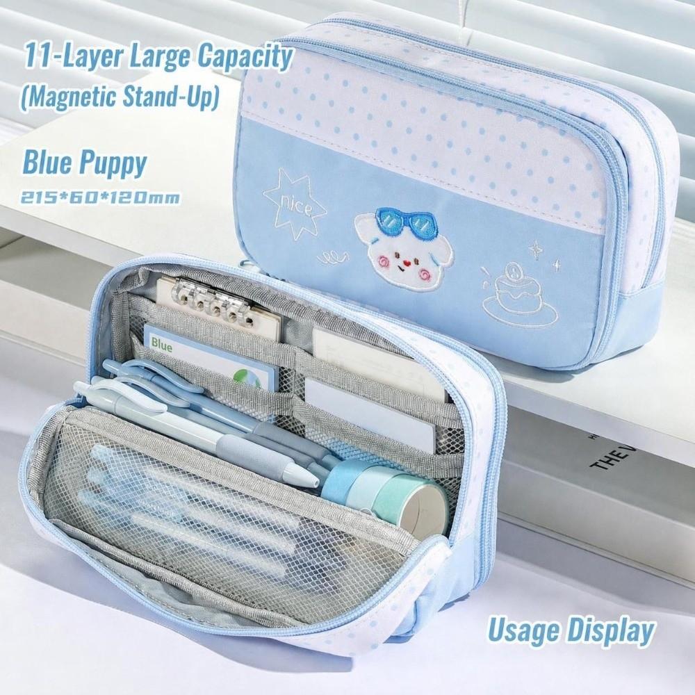 Large Capacity Pencil Case Polka Dot Print Pencil Pouch Multifunctional Stationery Pouch Students