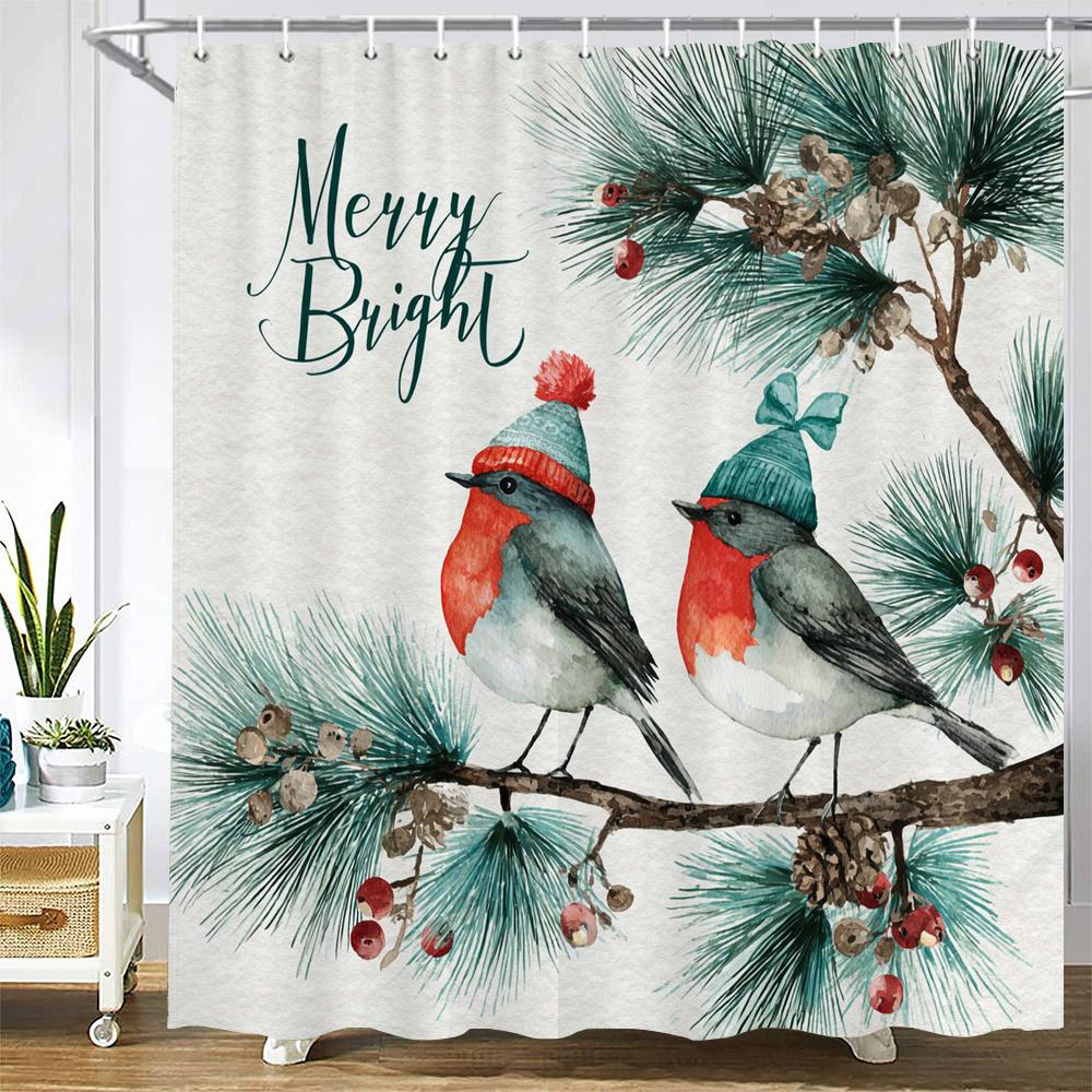 Merry Christmas Shower Curtain Bath Curtain Elk Santa Claus Christmas Printed Polyester Bathroom Curtains for Home Decor curtain