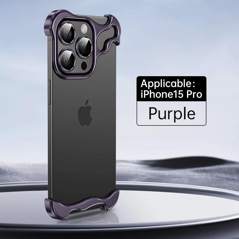 Randlose Hülle aus Aluminiumlegierung für iPhone 13 14 15 16 Pro Max Linsenschutz Bare Metal Stoßfeste Eckpolsterabdeckung