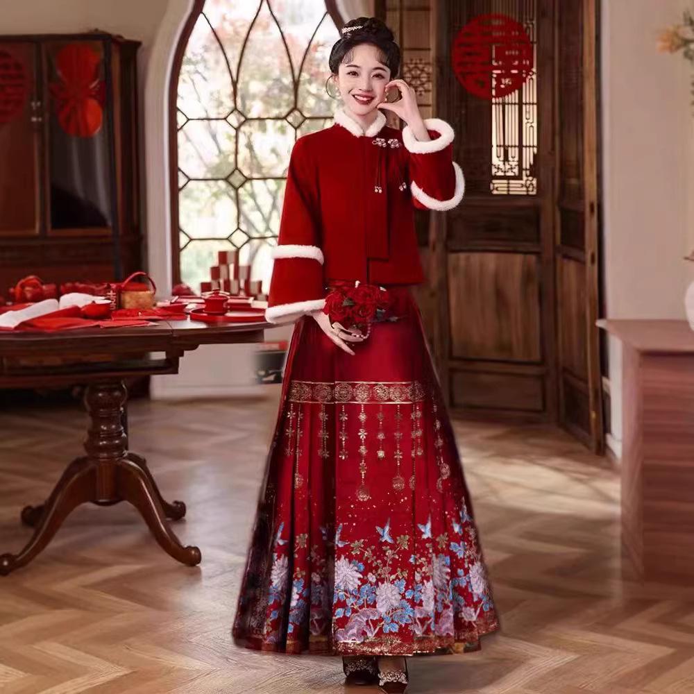 JLX7383 Ma Mian Qun Bride Dress: New Chinese Style for Engagements & Banquets - 2025 Autumn/Winter Collection