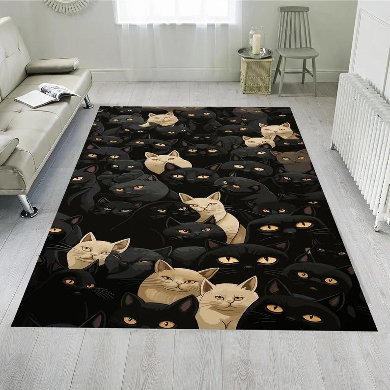 Full Cartoon Cat Carpet Creative Stacking Cat Pattern Rug Living Room Bedroom Cute Home Decoration Entrance Large Anti Slip Mat