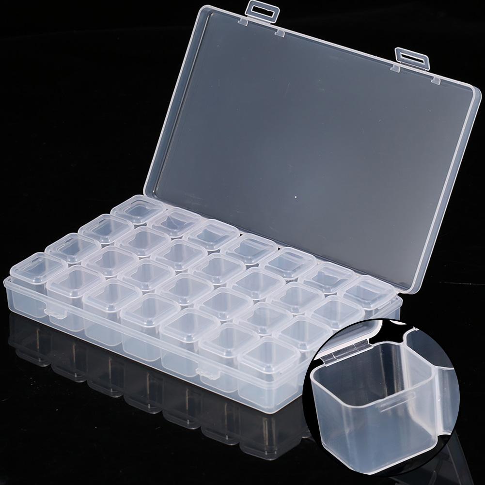 28 Slots Empty Clear Nail Art Decoration Rhinestone Gem Bead Container Storage Box