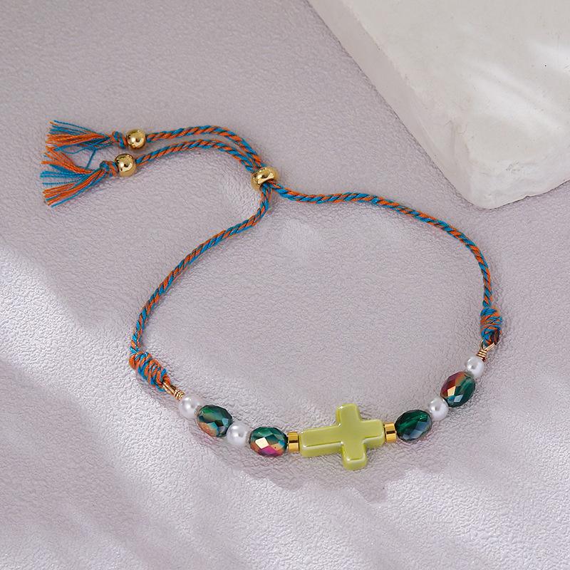 Colorful Cross Braided Bracelet For Women Bohemia  Pearls Adjustable Bracelet Friendship Jewelry