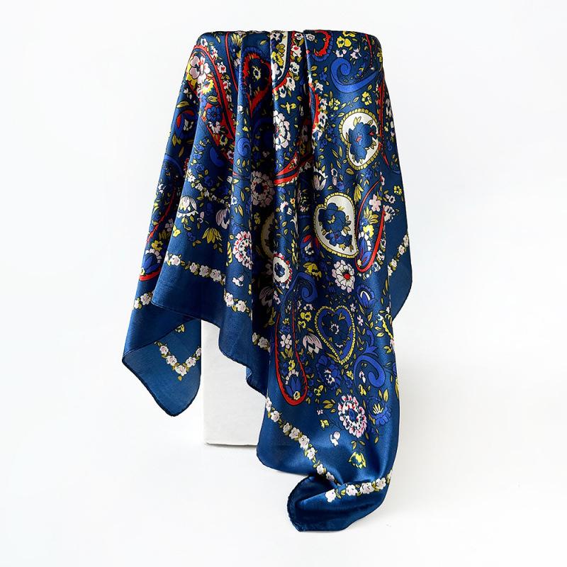 90cm Satin Square Scarf - Paisley Print, Versatile Headscarf, Bandana, or Waist Scarf