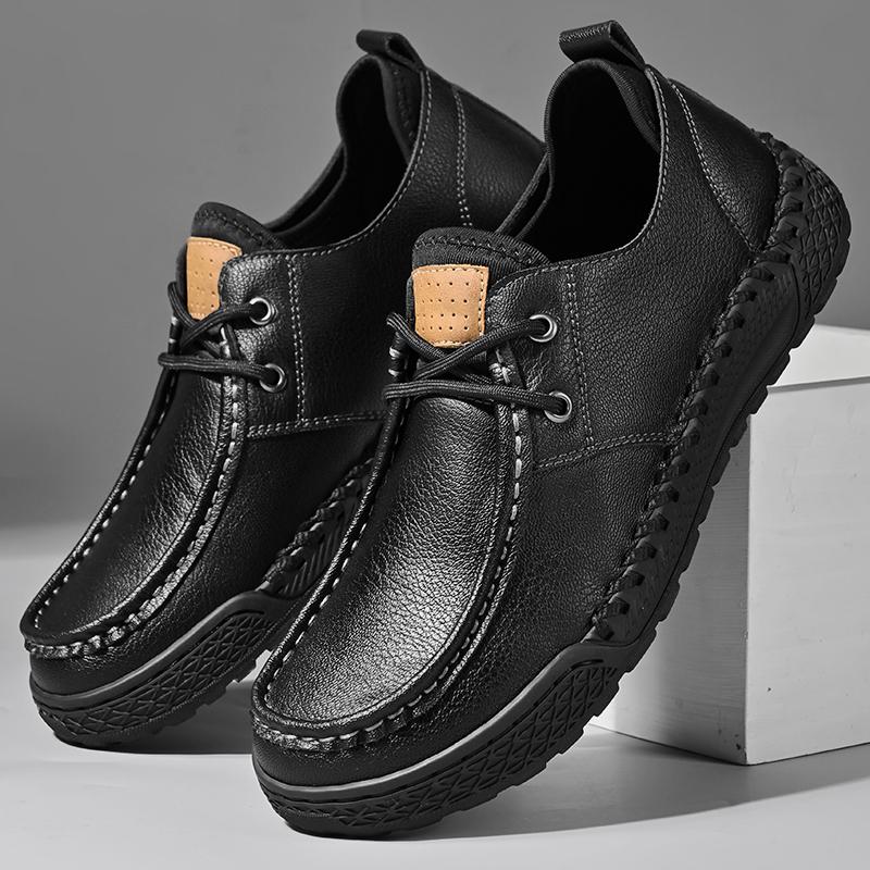

Fashion Spring Soft Leather Outdoor Retro Driving Shoes Men Comfort Anti-slip Flats Sneakers Male Walk Casual Commute Footwear 2025 New 46 чёрный